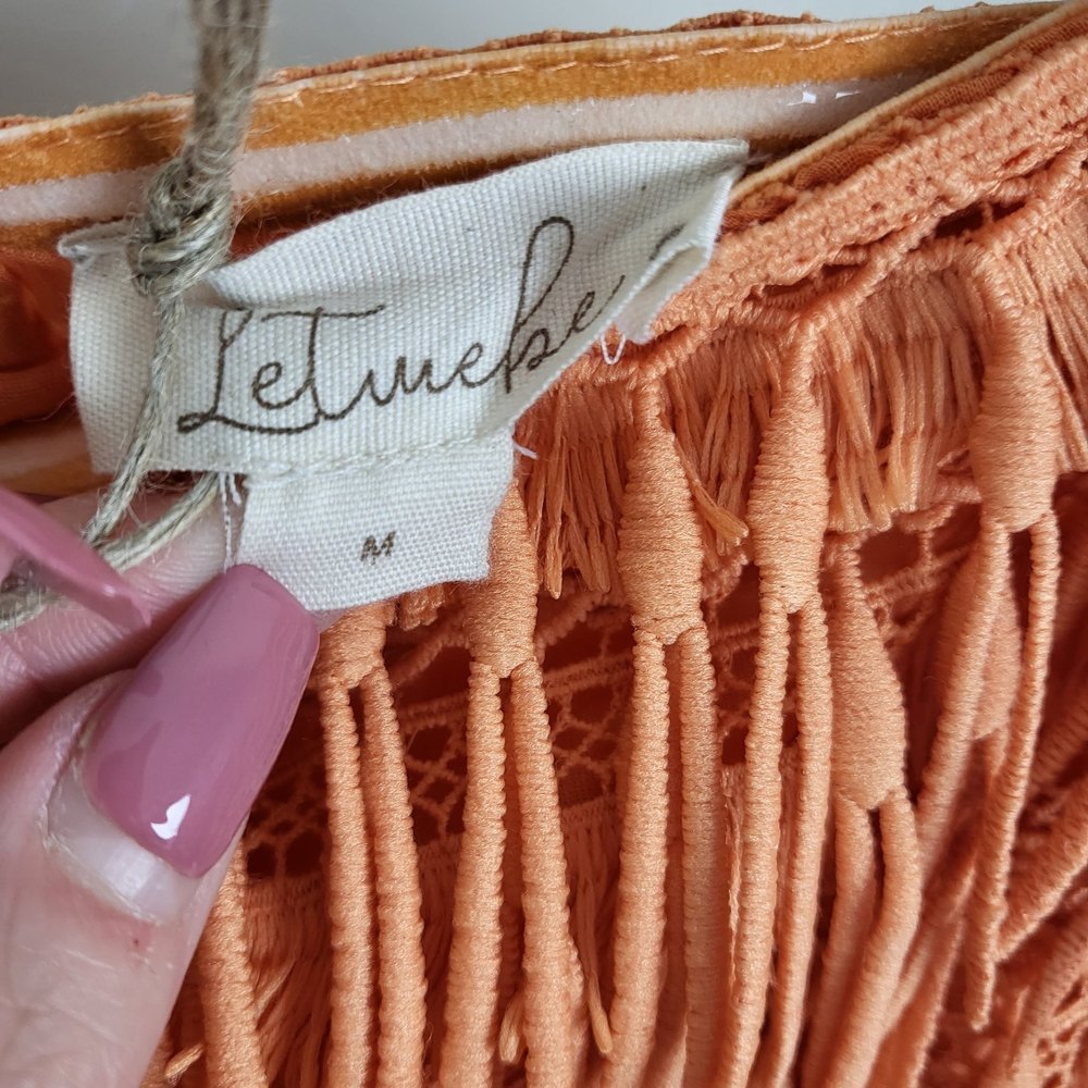 NWT Anthropologie Let me be orange fringed tube boho dress size M - Picture 4 of 11